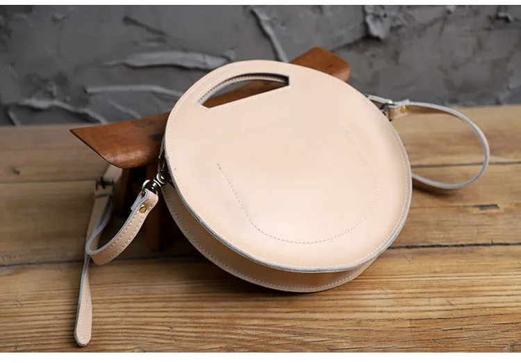 Cute Round LEATHER Handbag White WOMEN Circle SHOULDER BAG Small Crossbody Purse FOR WOMEN