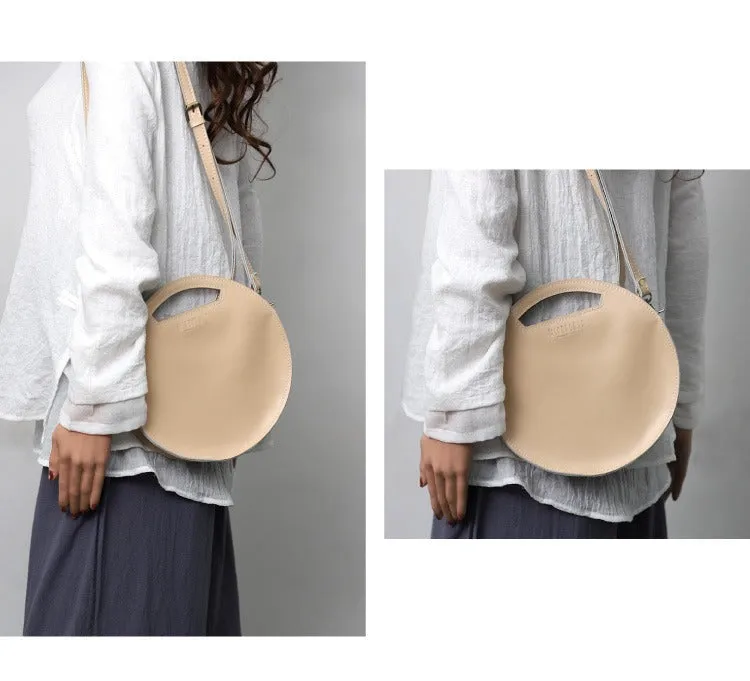 Cute Round LEATHER Handbag White WOMEN Circle SHOULDER BAG Small Crossbody Purse FOR WOMEN