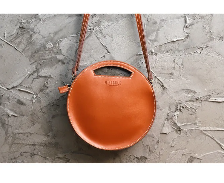 Cute Round LEATHER Handbag White WOMEN Circle SHOULDER BAG Small Crossbody Purse FOR WOMEN