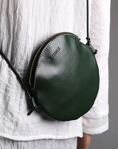 Cute Round LEATHER Slim Side Bag Brown WOMEN Circle SHOULDER BAG Small Crossbody Purse FOR WOMEN