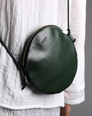 Cute Round LEATHER Slim Side Bag Coffee WOMEN Circle SHOULDER BAG Small Crossbody Purse FOR WOMEN
