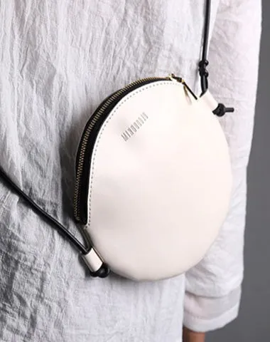 Cute Round LEATHER Slim Side Bag Coffee WOMEN Circle SHOULDER BAG Small Crossbody Purse FOR WOMEN