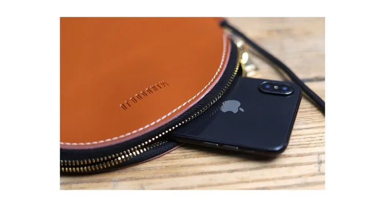 Cute Round LEATHER Slim Side Bag Coffee WOMEN Circle SHOULDER BAG Small Crossbody Purse FOR WOMEN