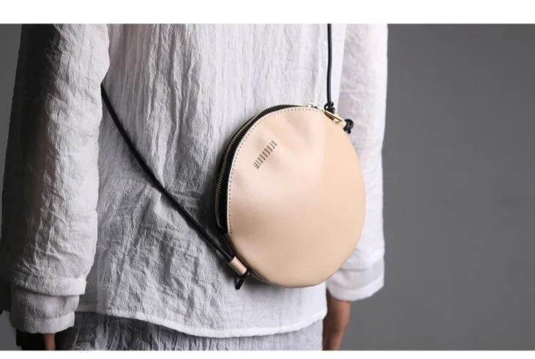 Cute Round LEATHER Slim Side Bag Coffee WOMEN Circle SHOULDER BAG Small Crossbody Purse FOR WOMEN
