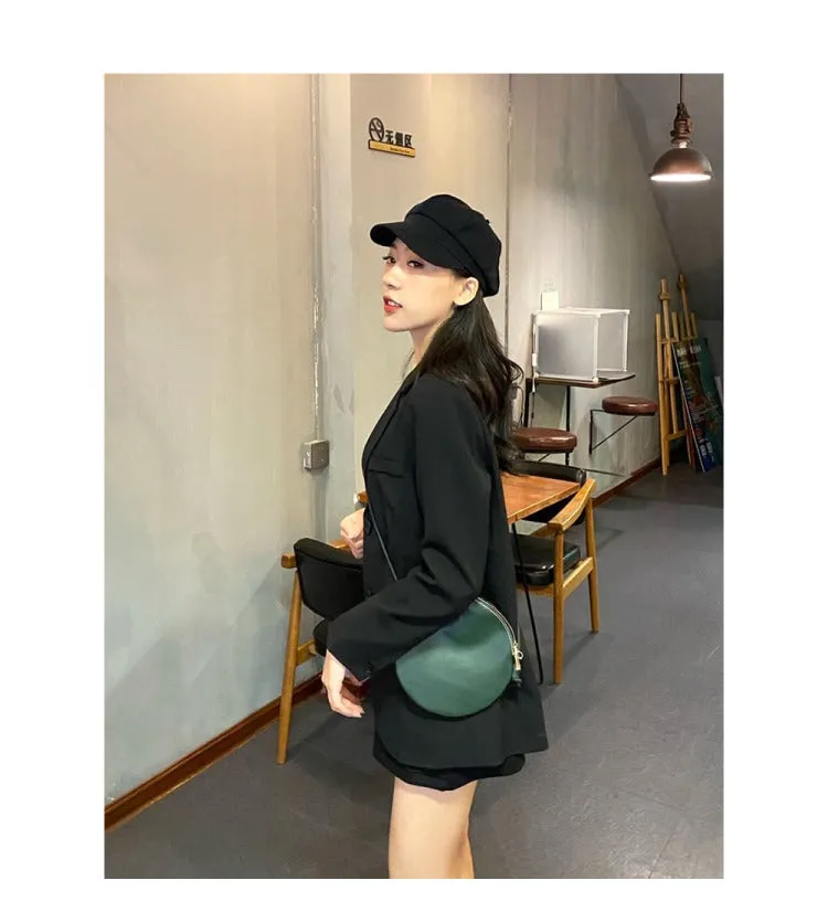 Cute Round LEATHER Slim Side Bag Green WOMEN Circle SHOULDER BAG Small Crossbody Purse FOR WOMEN