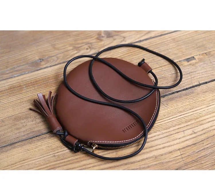 Cute Round LEATHER Slim Side Bag Green WOMEN Circle SHOULDER BAG Small Crossbody Purse FOR WOMEN