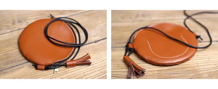 Cute Round LEATHER Slim Side Bag Green WOMEN Circle SHOULDER BAG Small Crossbody Purse FOR WOMEN