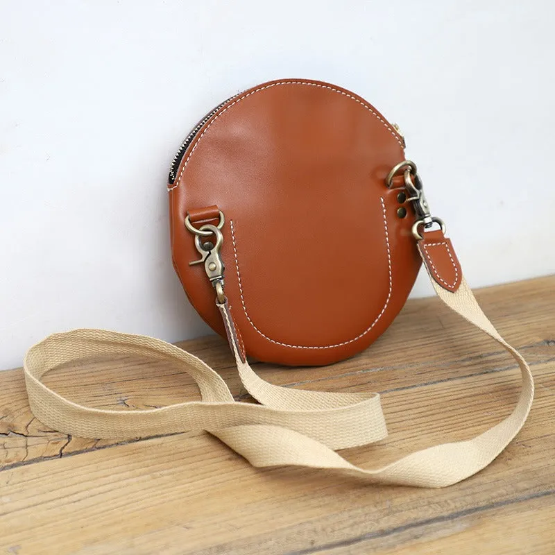 Cute Round LEATHER Small Side Bag Black WOMEN Circle SHOULDER BAG Small Crossbody Purse FOR WOMEN