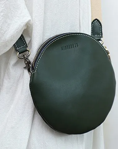 Cute Round LEATHER Small Side Bag Black WOMEN Circle SHOULDER BAG Small Crossbody Purse FOR WOMEN