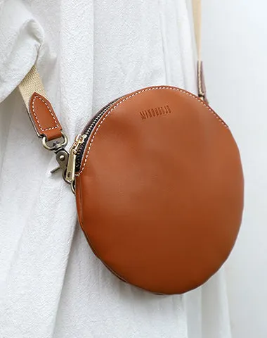 Cute Round LEATHER Small Side Bag Black WOMEN Circle SHOULDER BAG Small Crossbody Purse FOR WOMEN