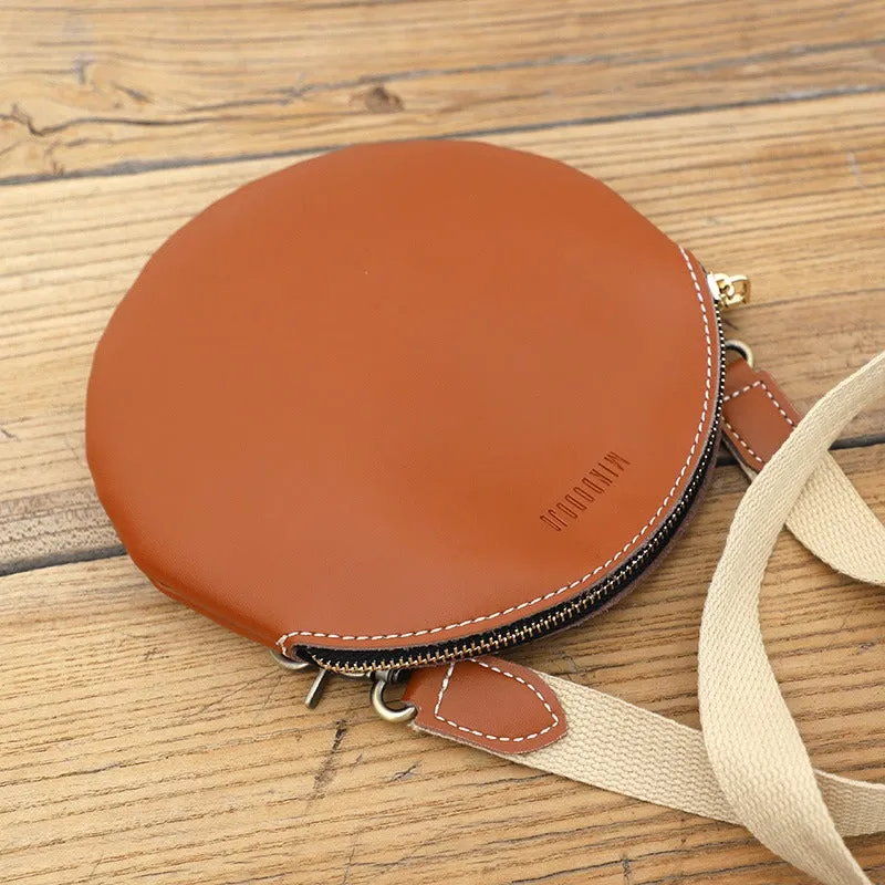 Cute Round LEATHER Small Side Bag Black WOMEN Circle SHOULDER BAG Small Crossbody Purse FOR WOMEN