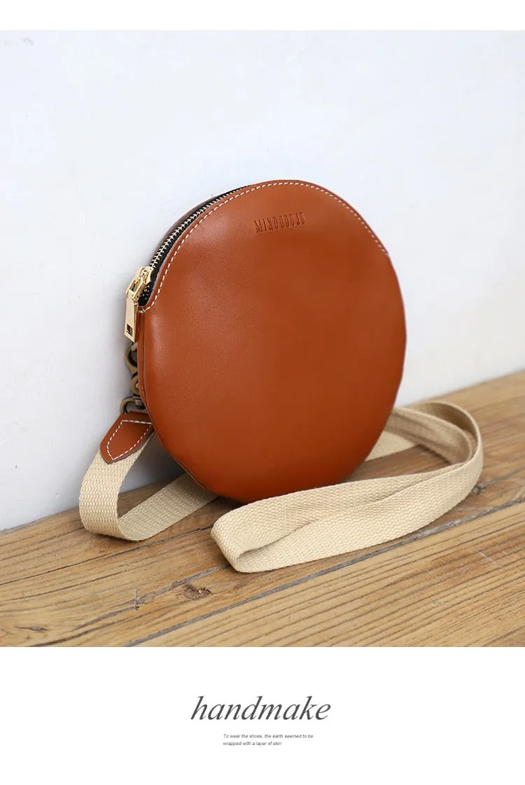 Cute Round LEATHER Small Side Bag Black WOMEN Circle SHOULDER BAG Small Crossbody Purse FOR WOMEN