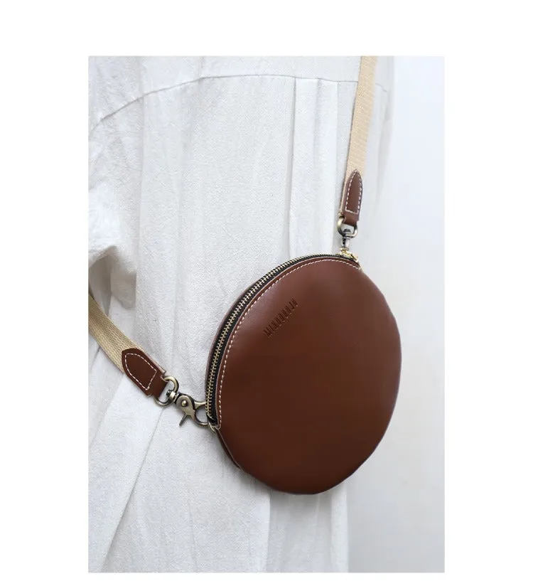 Cute Round LEATHER Small Side Bag Black WOMEN Circle SHOULDER BAG Small Crossbody Purse FOR WOMEN
