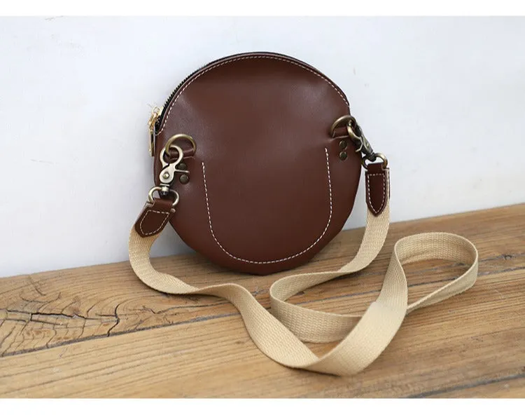 Cute Round LEATHER Small Side Bag Black WOMEN Circle SHOULDER BAG Small Crossbody Purse FOR WOMEN