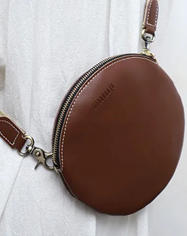 Cute Round LEATHER Small Side Bag Black WOMEN Circle SHOULDER BAG Small Crossbody Purse FOR WOMEN