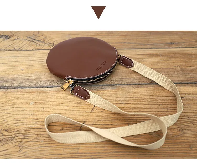 Cute Round LEATHER Small Side Bag Black WOMEN Circle SHOULDER BAG Small Crossbody Purse FOR WOMEN