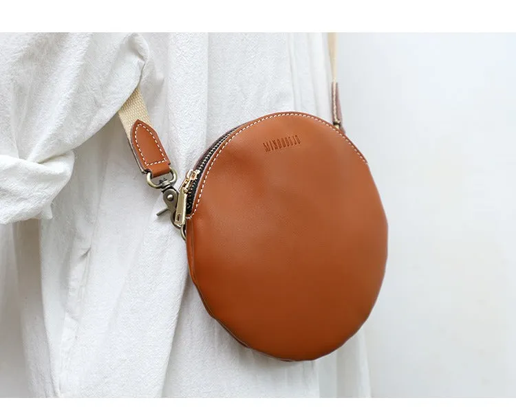 Cute Round LEATHER Small Side Bag Black WOMEN Circle SHOULDER BAG Small Crossbody Purse FOR WOMEN