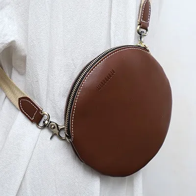 Cute Round LEATHER Small Side Bag Black WOMEN Circle SHOULDER BAG Small Crossbody Purse FOR WOMEN