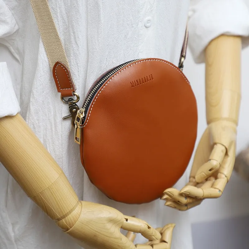 Cute Round LEATHER Small Side Bag Black WOMEN Circle SHOULDER BAG Small Crossbody Purse FOR WOMEN