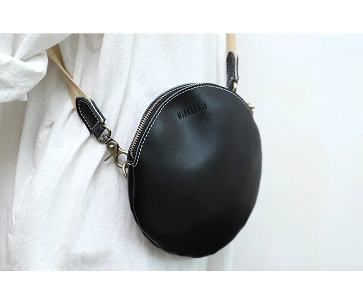 Cute Round LEATHER Small Side Bag Black WOMEN Circle SHOULDER BAG Small Crossbody Purse FOR WOMEN