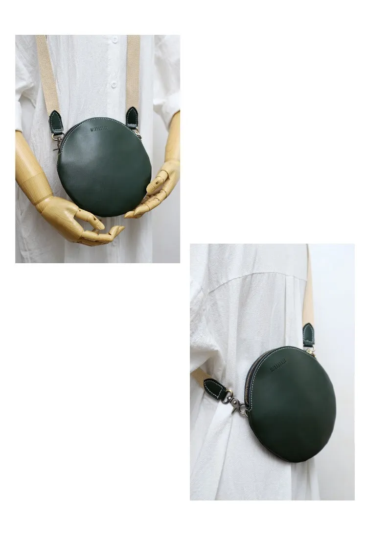 Cute Round LEATHER Small Side Bag Black WOMEN Circle SHOULDER BAG Small Crossbody Purse FOR WOMEN