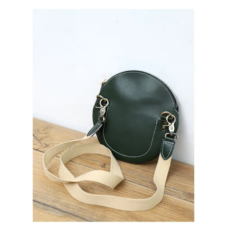 Cute Round LEATHER Small Side Bag Green WOMEN Circle SHOULDER BAG Small Crossbody Purse FOR WOMEN