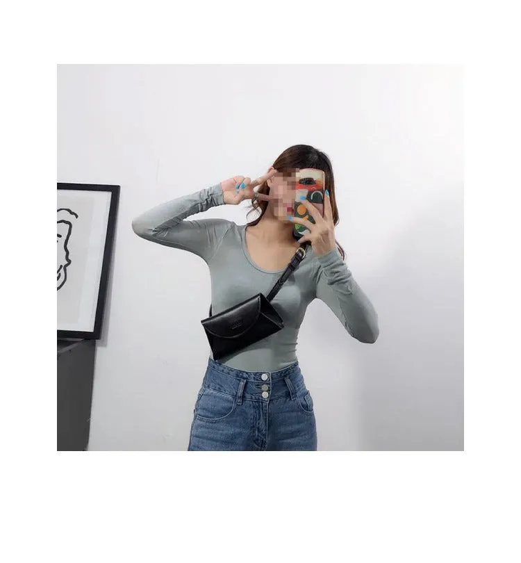 Cute Women Leather Fanny Pack Black MIni Leather Sling Bag Small Waist BAG FOR WOMEN