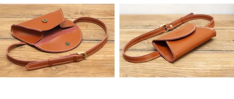 Cute Women Leather Fanny Pack Brown MIni Leather Sling Bag Small Waist BAG FOR WOMEN
