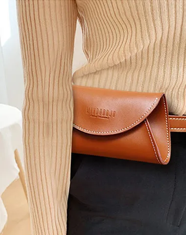Cute Women Leather Fanny Pack Brown MIni Leather Sling Bag Small Waist BAG FOR WOMEN