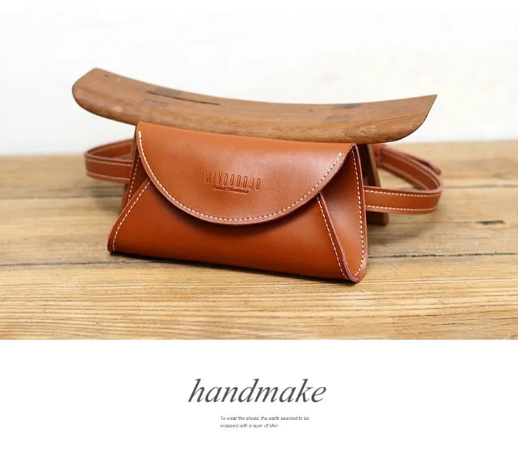 Cute Women Leather Fanny Pack Brown MIni Leather Sling Bag Small Waist BAG FOR WOMEN