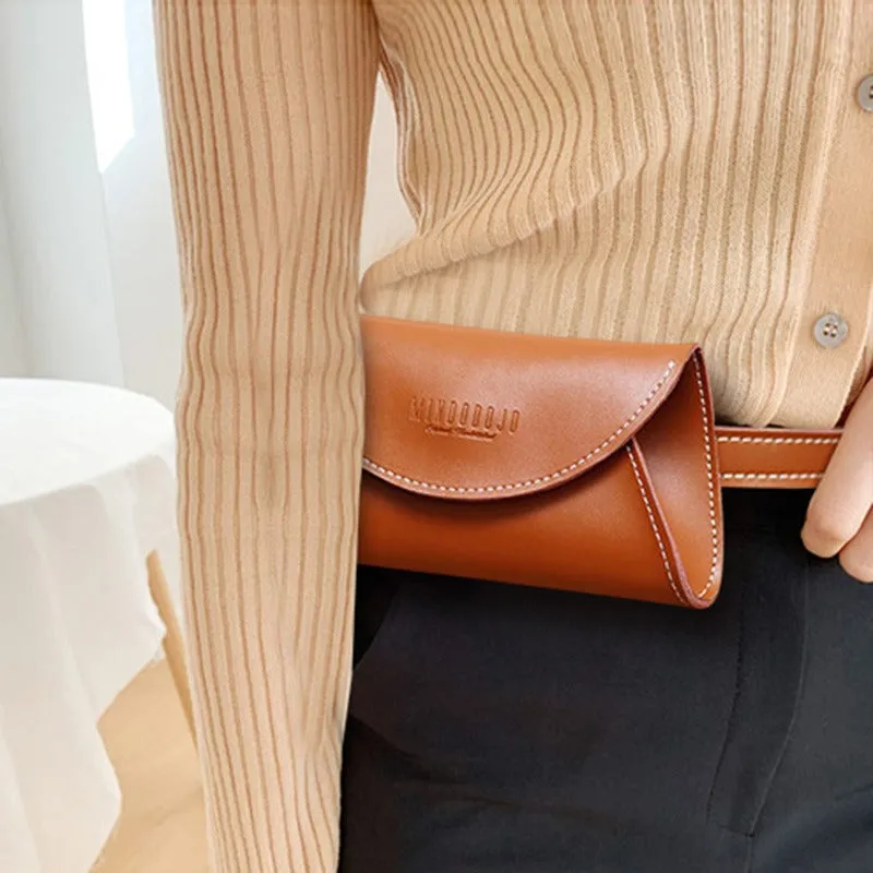 Cute Women Leather Fanny Pack Brown MIni Leather Sling Bag Small Waist BAG FOR WOMEN