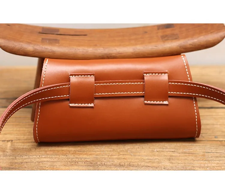 Cute Women Leather Fanny Pack Brown MIni Leather Sling Bag Small Waist BAG FOR WOMEN