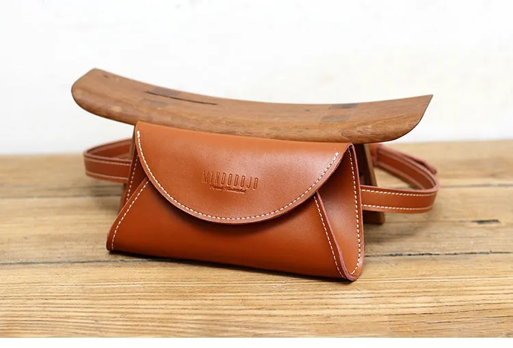 Cute Women Leather Fanny Pack Brown MIni Leather Sling Bag Small Waist BAG FOR WOMEN