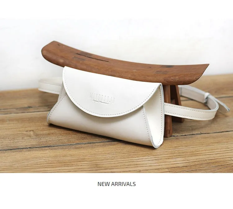 Cute Women Leather Fanny Pack White MIni Leather Sling Bag Small Waist BAG FOR WOMEN