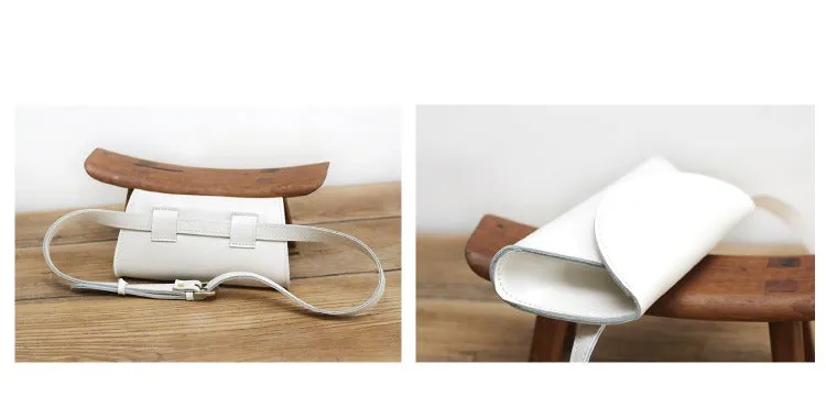 Cute Women Leather Fanny Pack White MIni Leather Sling Bag Small Waist BAG FOR WOMEN