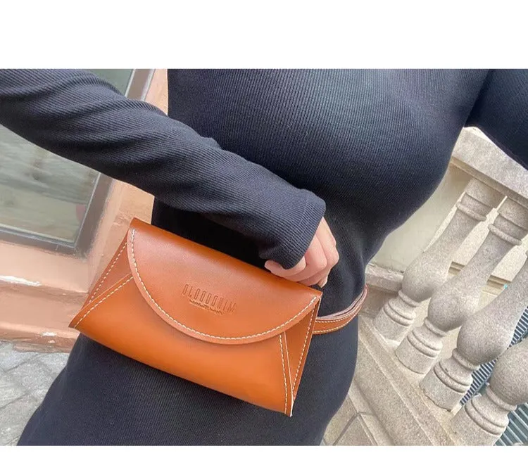 Cute Women Leather Fanny Pack White MIni Leather Sling Bag Small Waist BAG FOR WOMEN