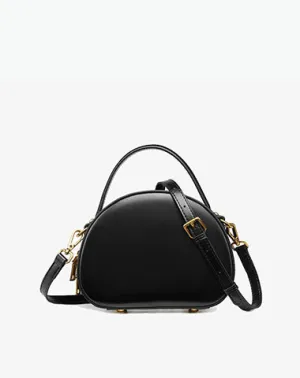 Cute Womens Black Leather Half Round Crossbody Purse Handbag Round Black Shoulder Bag for Women