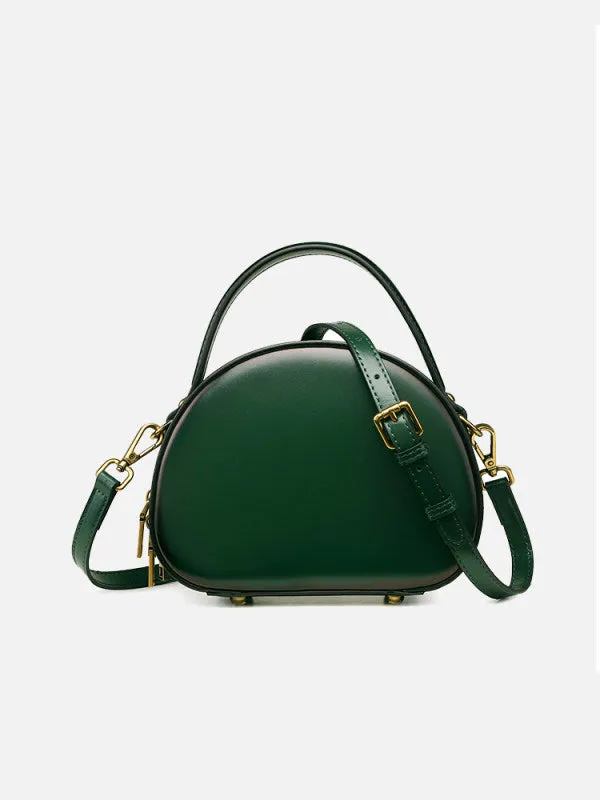 Cute Womens Black Leather Half Round Crossbody Purse Handbag Round Black Shoulder Bag for Women