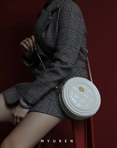 Cute Womens Black Leather Round Crossbody Purse Round Black Chain Shoulder Bag for Women