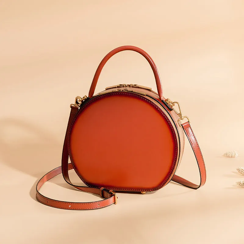 Cute Womens Black Leather Round Handbag Crossbody Purses Round Black Shoulder Bag for Women