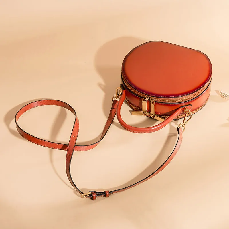Cute Womens Black Leather Round Handbag Crossbody Purses Round Black Shoulder Bag for Women