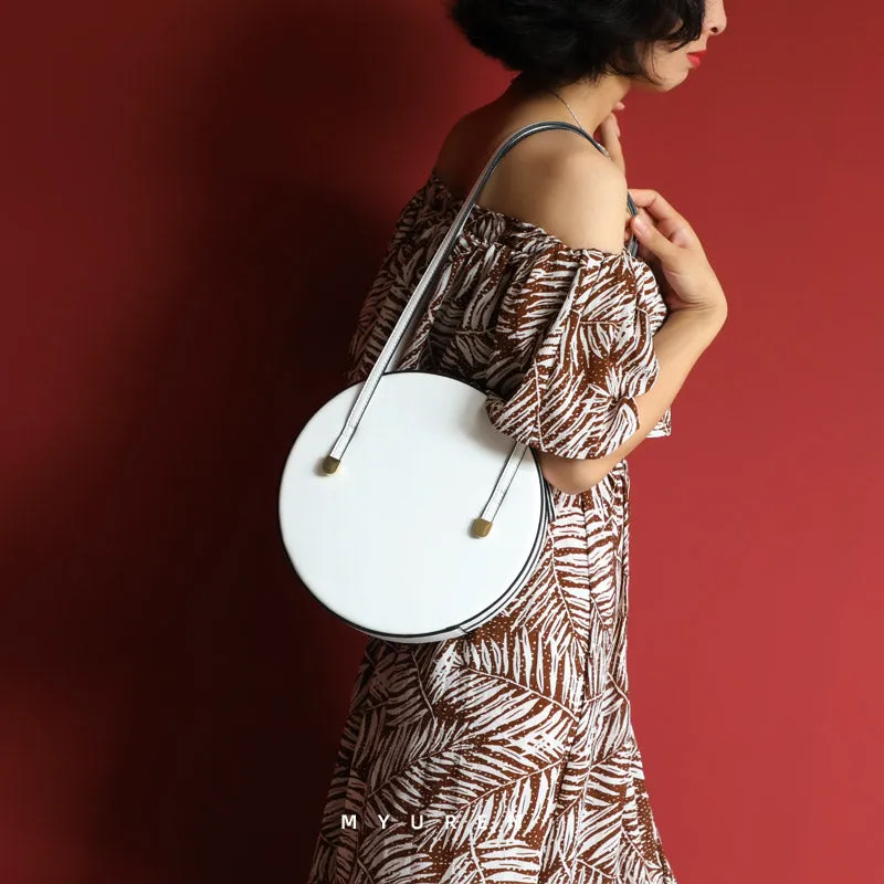 Cute Womens Black Leather Round Side Purse Round Black Shoulder Bag for Women