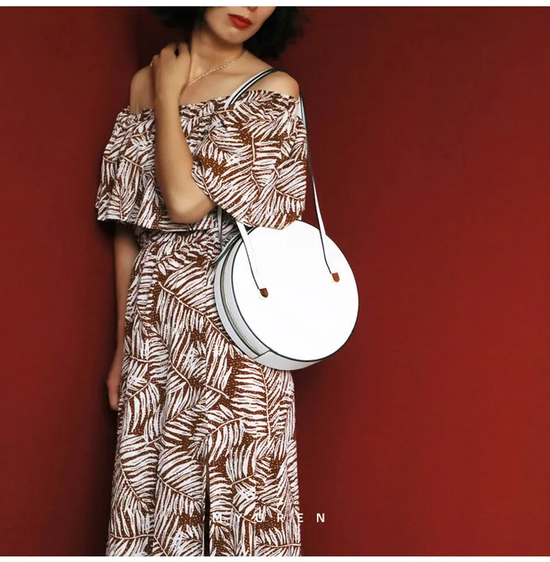 Cute Womens Black Leather Round Side Purse Round Black Shoulder Bag for Women