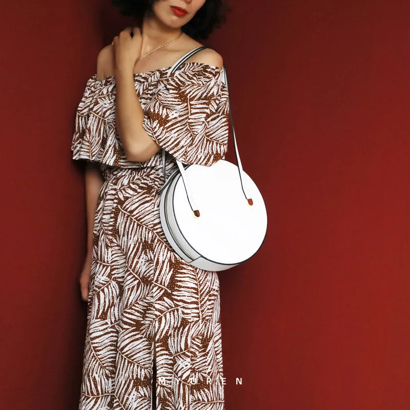Cute Womens Black Leather Round Side Purse Round Black Shoulder Bag for Women