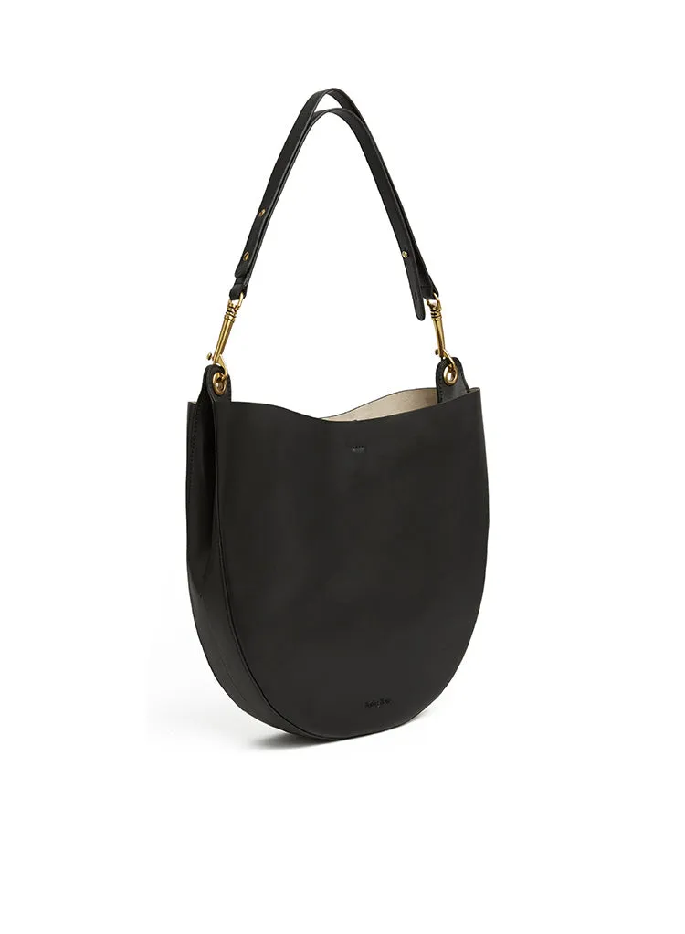 Cute Womens Black Leather Saddle Round Shoulder Bag Round Crossbody Purse for Women