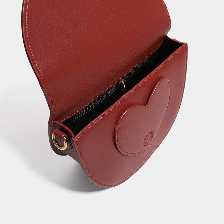 Cute Womens Coffee Leather Saddle Round Handbag Shoulder Bag Round Crossbody Purse for Women
