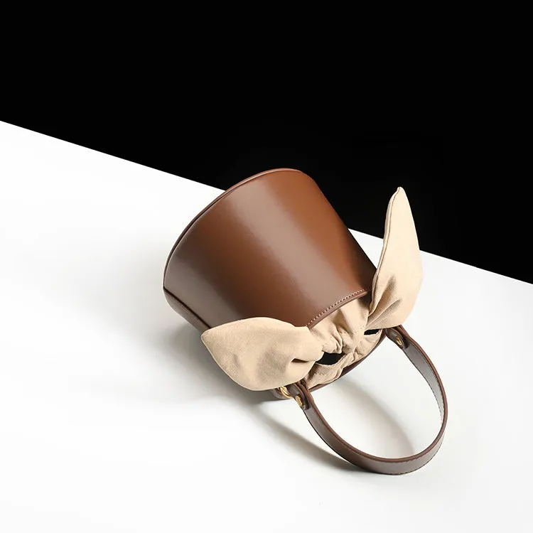 Cute Womens Coffee Round Leather Handbag Barrel Crossbody Purse Bucket Shoulder Bag for Women