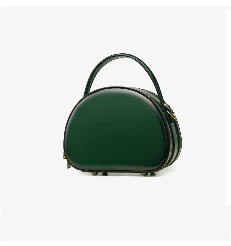 Cute Womens Green Leather Half Round Crossbody Purse Handbag Round Green Shoulder Bag for Women