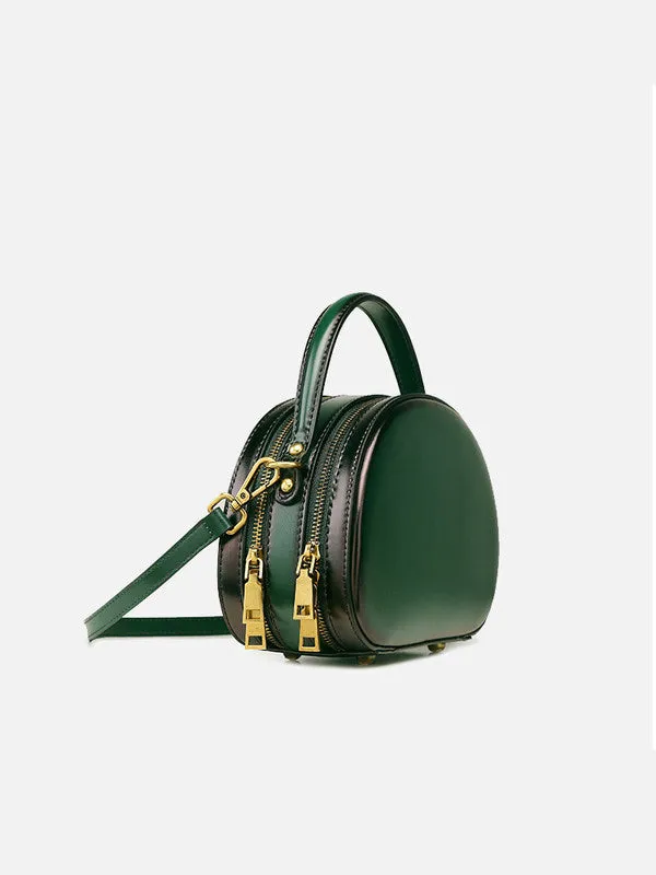 Cute Womens Green Leather Half Round Crossbody Purse Handbag Round Green Shoulder Bag for Women