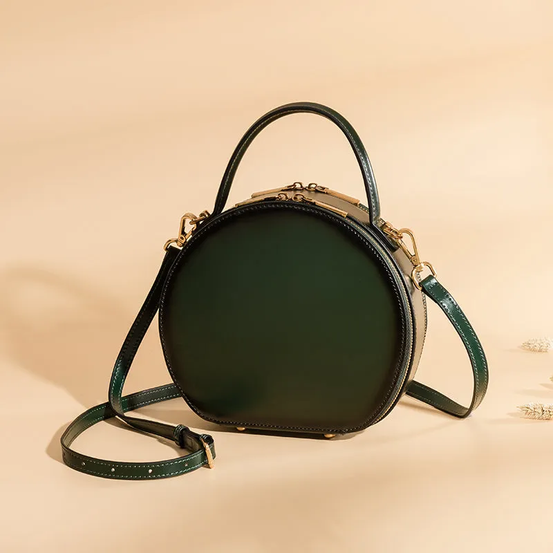 Cute Womens Green Leather Round Handbag Crossbody Purses Round Green Shoulder Bag for Women